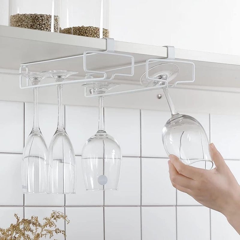 FAQUSA 2 Wine Glasses Holder, 10 Inch Punch-free Glass Rack Holder Cabinet Storage Space-Saving for Kitchen Bar Home Wine Lovers (White) - Image 5